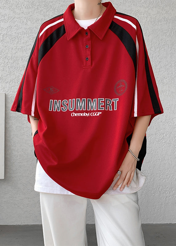 Chemise boutonnée en coton patchwork demi-lettre pour homme, grande taille, polo rouge