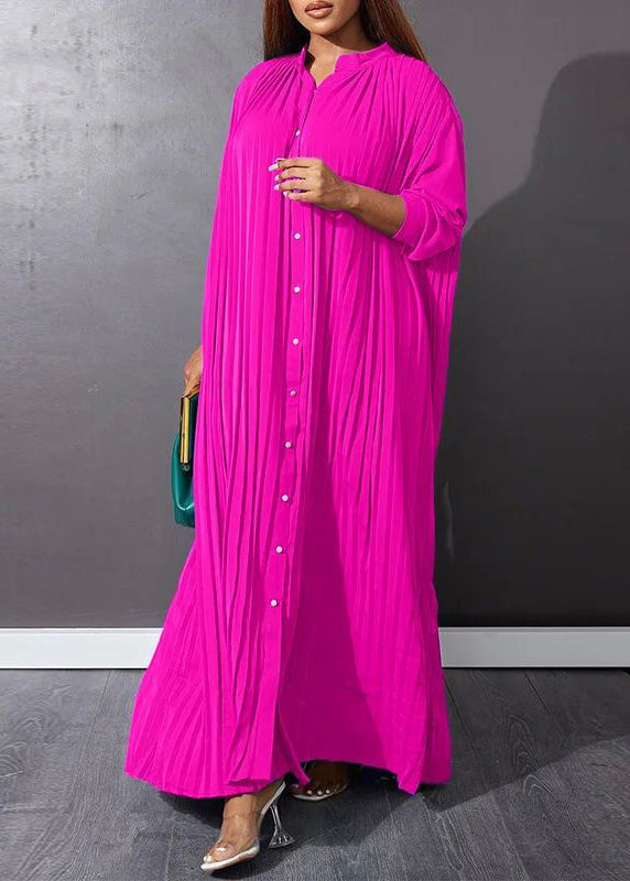 Robe longue froissée rose grande taille Printemps VB1036