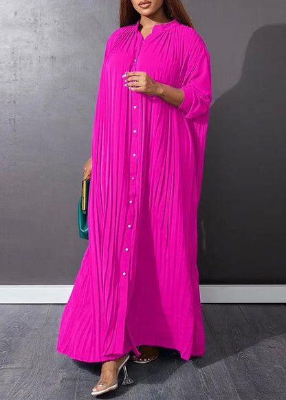 Robe longue froissée rose grande taille Printemps VB1036