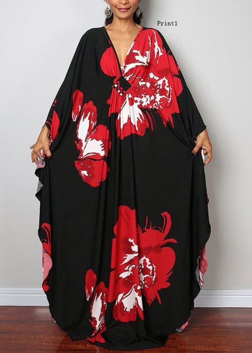 Plus Size V-Ausschnitt Print Baumwolle Langes Morgenmantelkleid Sommer TH040