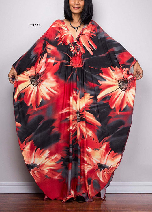 Plus Size V-Ausschnitt Print Baumwolle Langes Morgenmantelkleid Sommer TH040