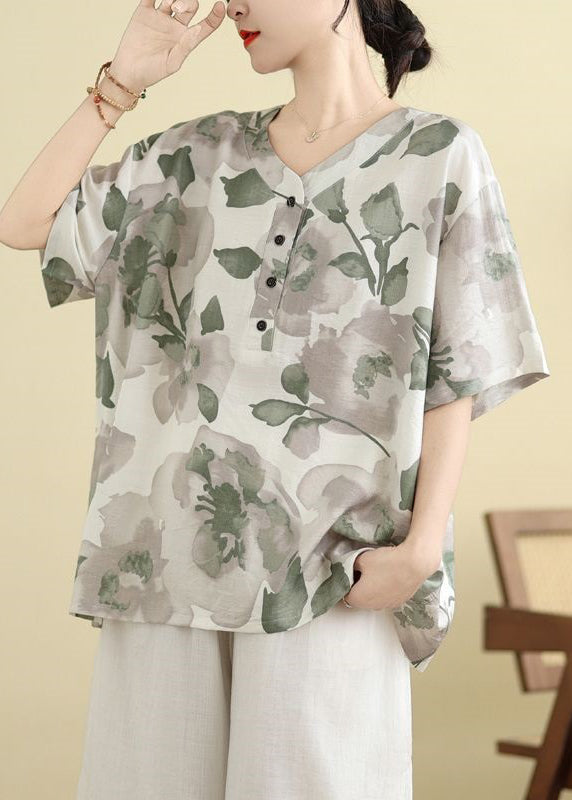 Chemise blanche boutonnée à imprimé d'été taille T Plus