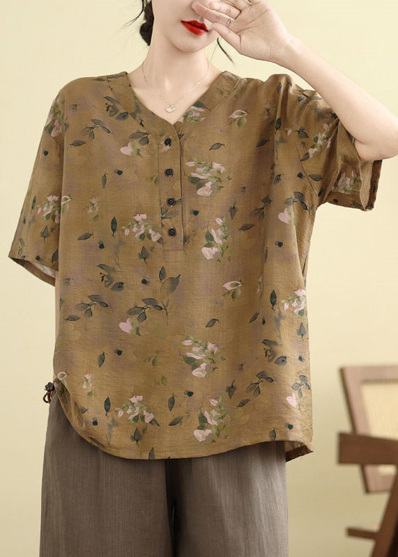 Chemise blanche boutonnée à imprimé d'été taille T Plus