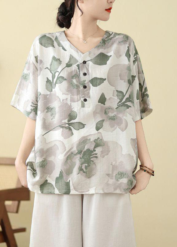 Chemise blanche boutonnée à imprimé d'été taille T Plus