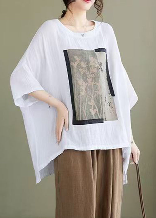White Design Plus Blouses Bracelet Low Print High Size Cotton