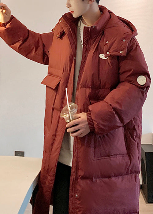 Plus Size Weinrot Kapuzentaschen Herren Lange Parkas Winter RM007