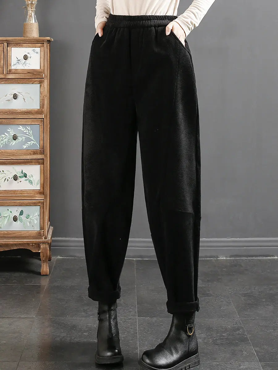 Plus Size Women Vintage Croduroy Plush Warm Harem Pants Ada Fashion
