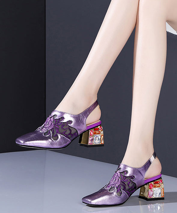 Escarpins à talons hauts épais en maille respirante violette avec zircon RT1054