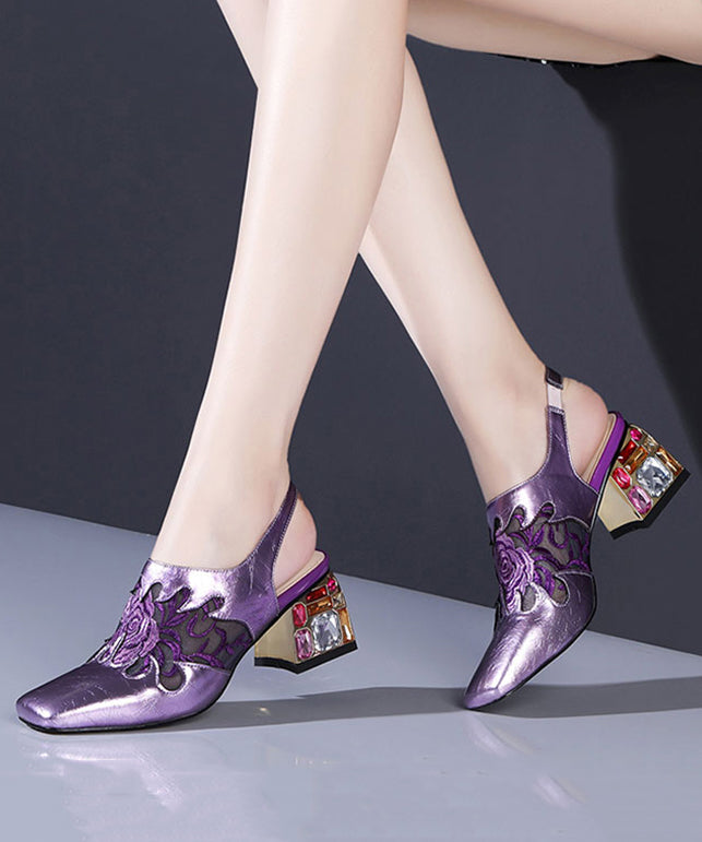 Escarpins à talons hauts épais en maille respirante violette avec zircon RT1054