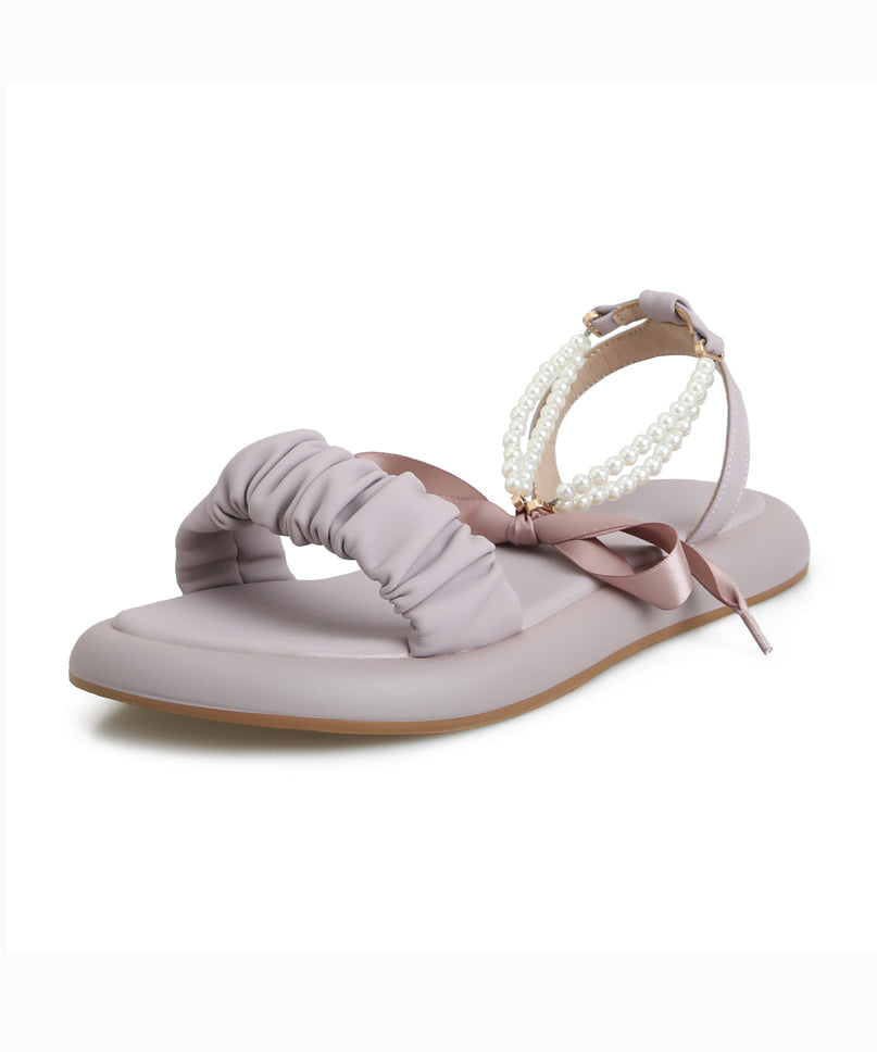 Lila Sandalen aus Rindsleder mit Peep Toe und Schleife zum Schnüren AA013