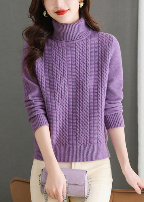 Purple Cozy Thick Knit Sweaters Turtleneck Winter ER018