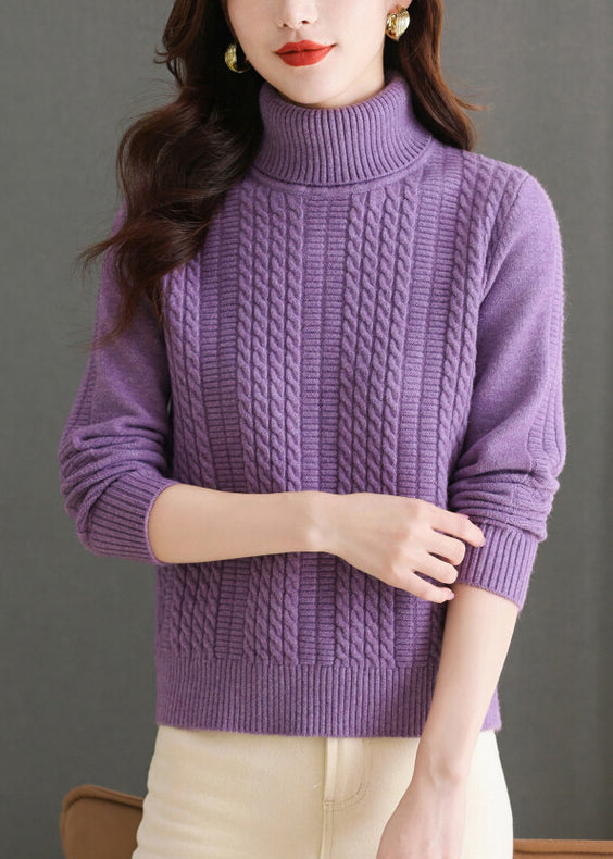 Purple Cozy Thick Knit Sweaters Turtleneck Winter WL011