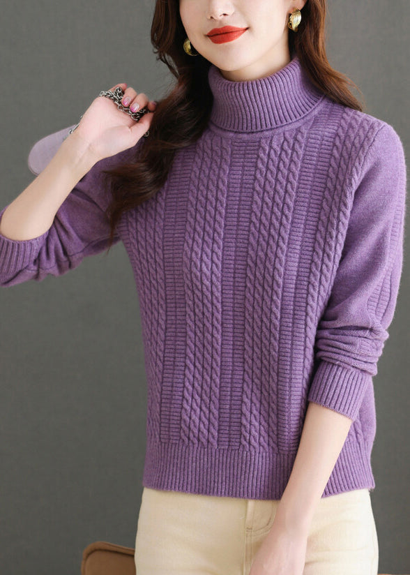 Purple Cozy Thick Knit Sweaters Turtleneck Winter WL011