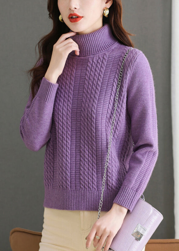 Purple Cozy Thick Knit Sweaters Turtleneck Winter WL011