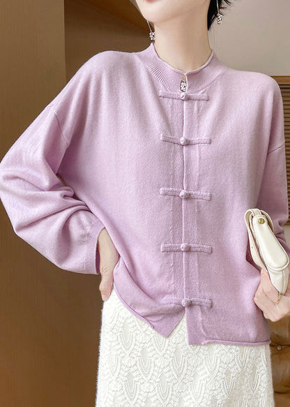 Purple Cozy Woolen Knit Coat O Neck Long Sleeve AB1040