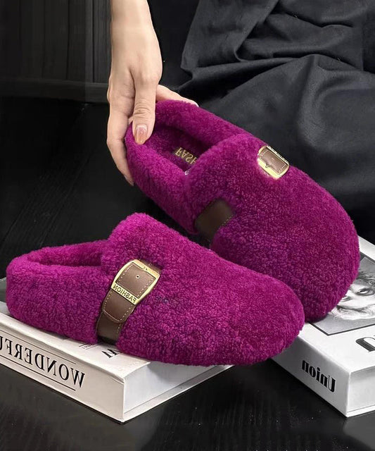 Purple Faux Fur Warm Slippers Shoes Stylish Splicing TQ041