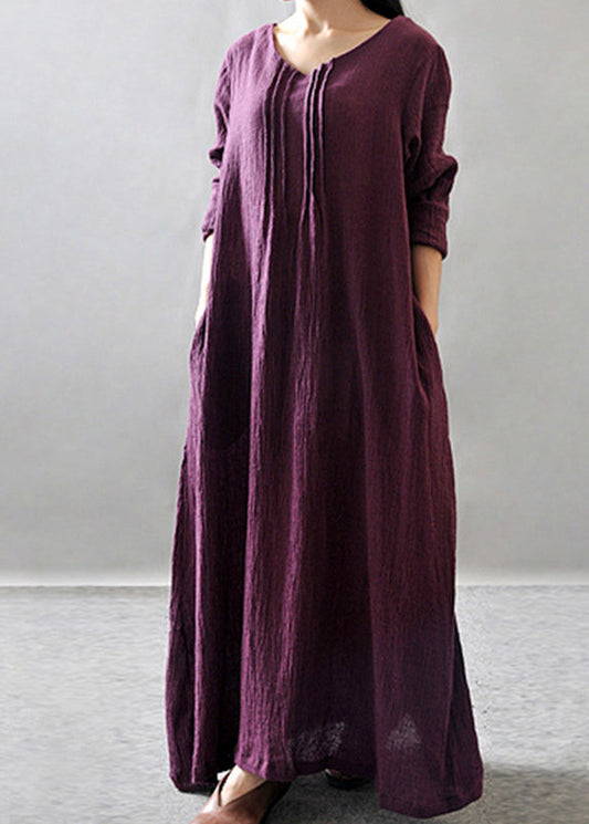 Robe longue violette à manches longues et poches VV029