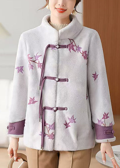 Purple Pockets Mink Velvet Winter Coats Stand Collar RC011