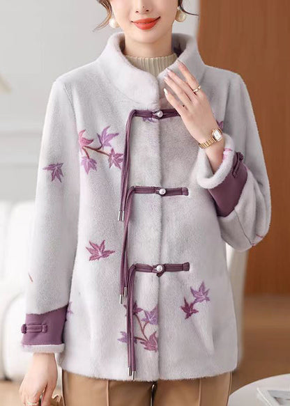 Purple Pockets Mink Velvet Winter Coats Stand Collar RC011