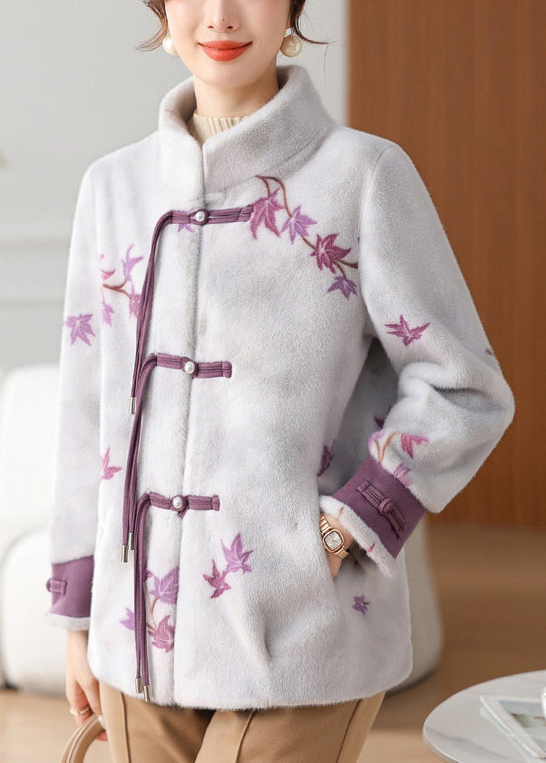 Purple Pockets Mink Velvet Winter Coats Stand Collar RC011