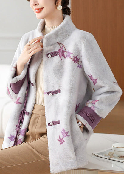 Purple Pockets Mink Velvet Winter Coats Stand Collar RC011