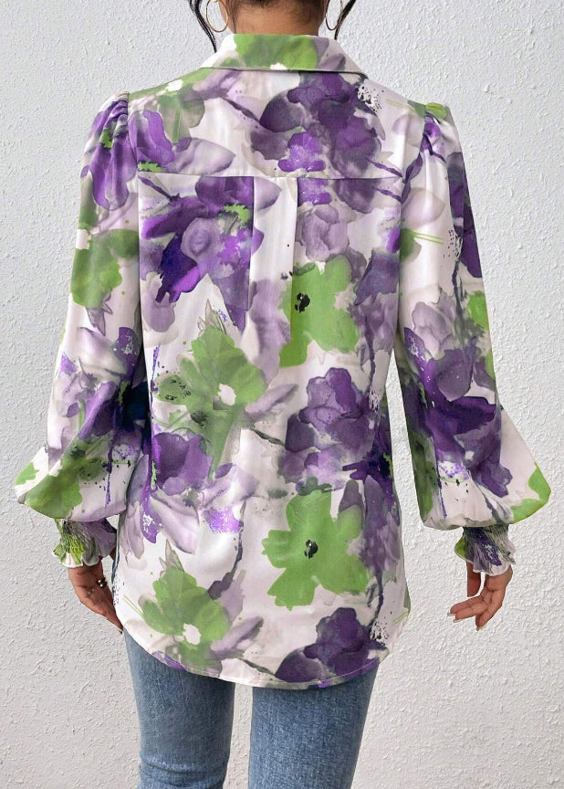 Lila Baumwollbluse mit Printkragen von Pan Peter Spring