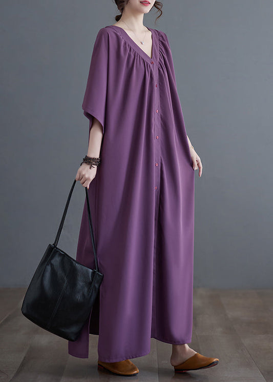 Purple Side Open Long Dresses Short Sleeve GH1055