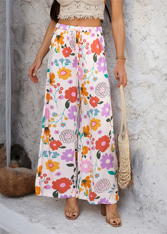 Waist Trousers Dresses Print Tie Vacation Rainbow