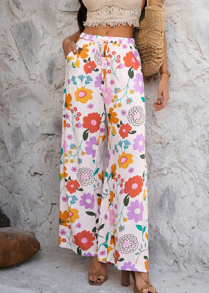 Waist Trousers Dresses Print Tie Vacation Rainbow