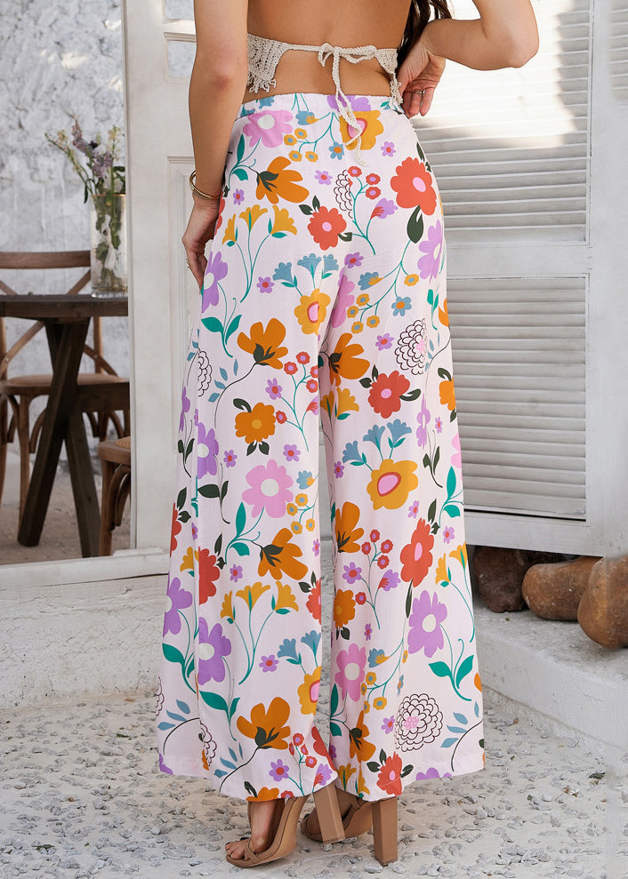 Rainbow Waist Print Vacation Tie Dresses Trousers