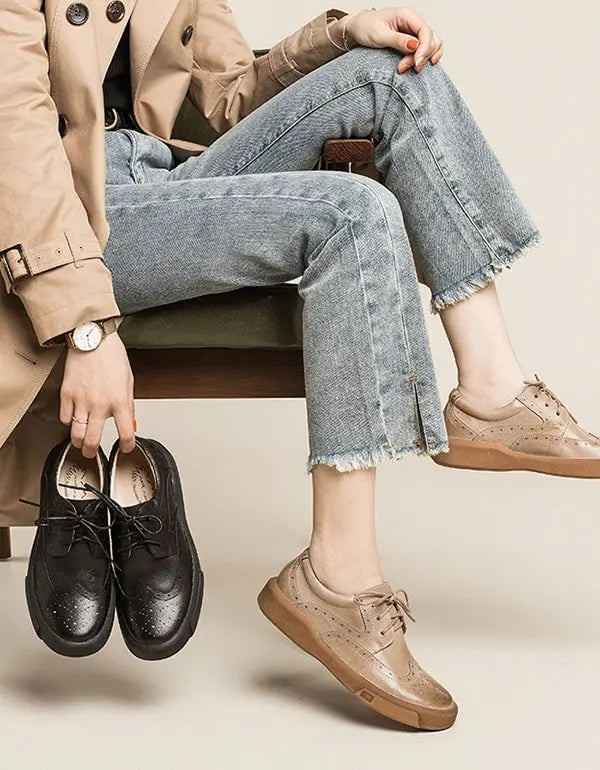 Real Leather Casual Brogue Style Oxford Shoes Women Ada Fashion