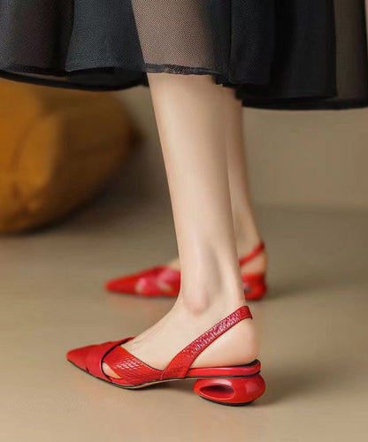 Red Beautiful Hollow Out Splicing Chunky Sandals Pointed Toe JJ072