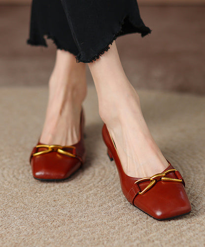 Red Chunky Heel Cowhide Leather Fashion Splicing AP1022