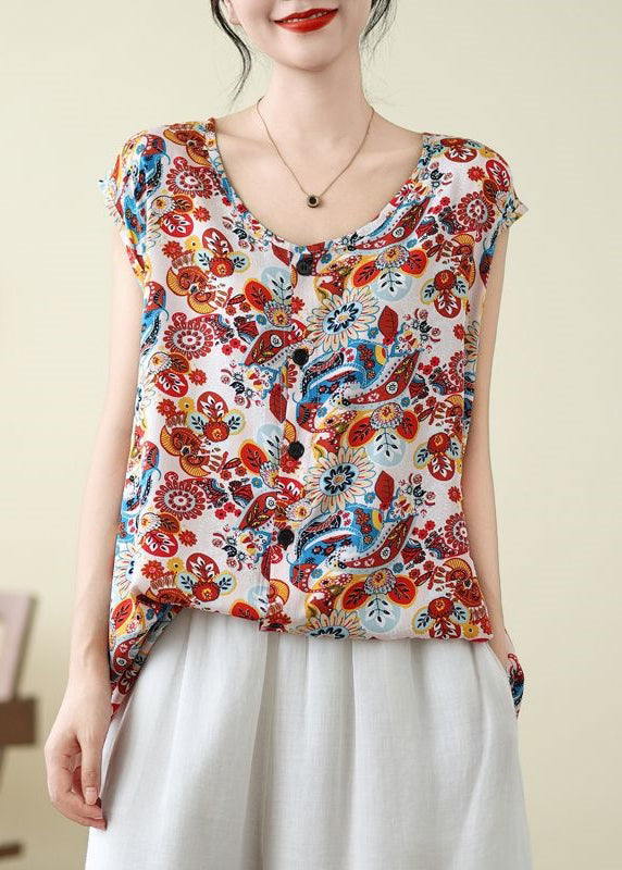 Open Side Red Patchwork Sleeveless Vest