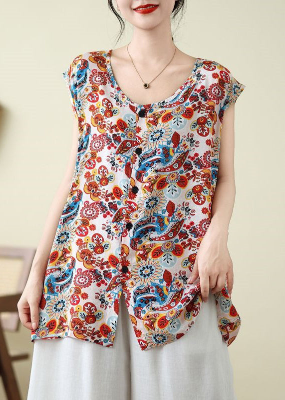 Open Side Red Patchwork Sleeveless Vest
