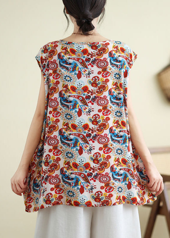 Open Side Red Patchwork Sleeveless Vest
