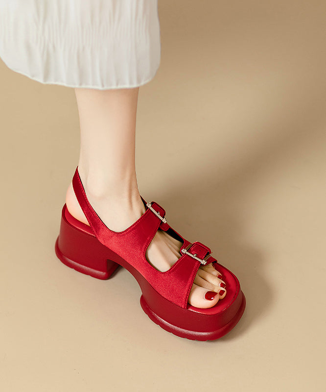 Spleißen Schnalle Leder Strap Plattform Chic Sandalen Rot Faux