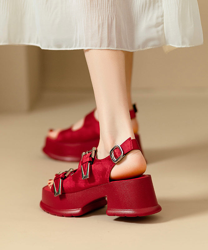Spleißen Schnalle Leder Strap Plattform Chic Sandalen Rot Faux
