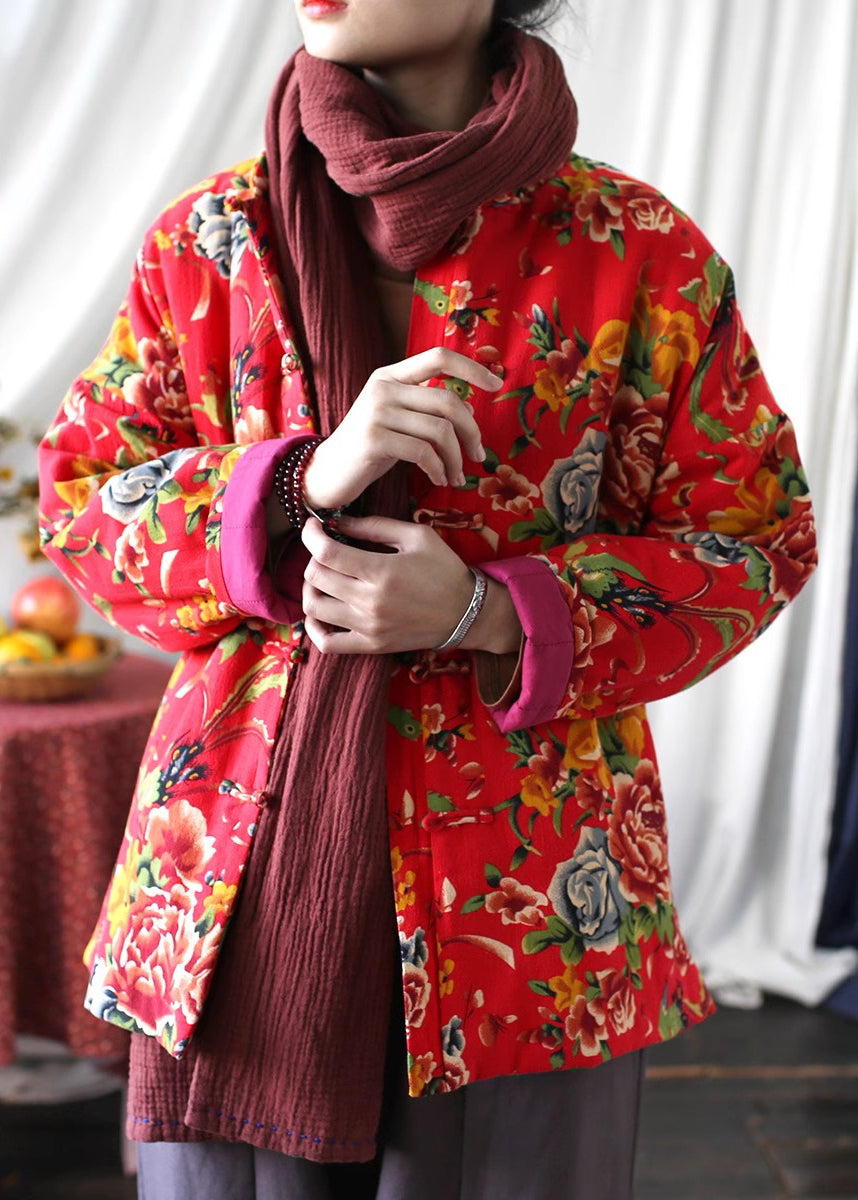 Vestes en coton fin à imprimé rouge, bouton chinois, printemps TI037