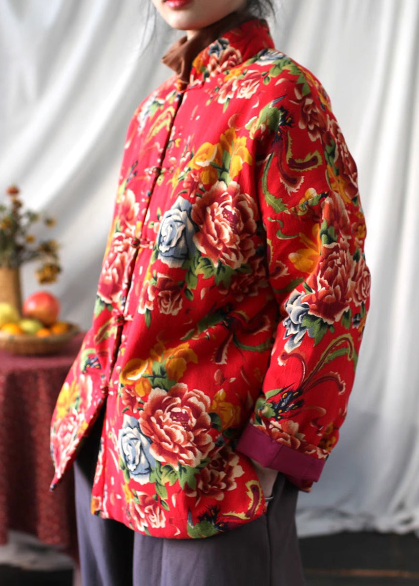 Vestes en coton fin à imprimé rouge, bouton chinois, printemps TI037