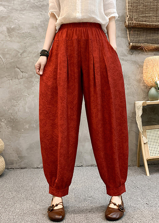 Rote Baumwoll-Crop-Hose mit Print und Taschen, hohe Taille, RE006