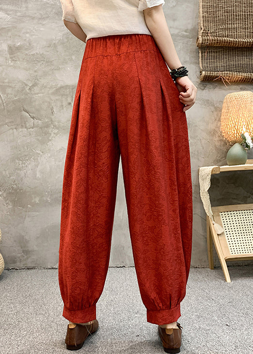 Rote Baumwoll-Crop-Hose mit Print und Taschen, hohe Taille, RE006