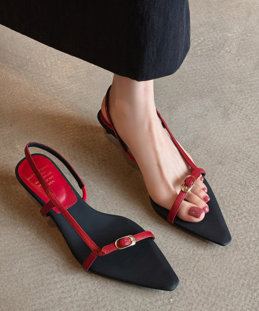 Red Sandals Splicing Kitten Toe Pointed Peep