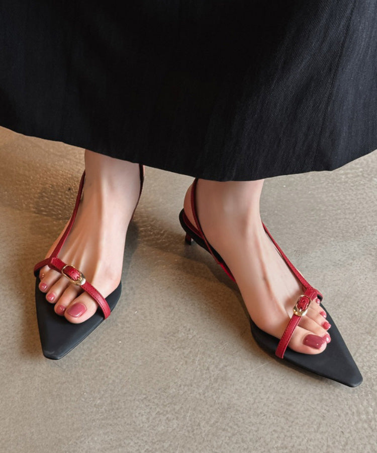 Red Sandals Splicing Kitten Toe Pointed Peep