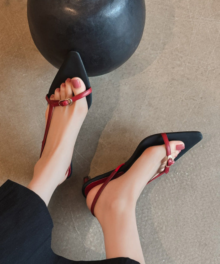 Red Sandals Splicing Kitten Toe Pointed Peep