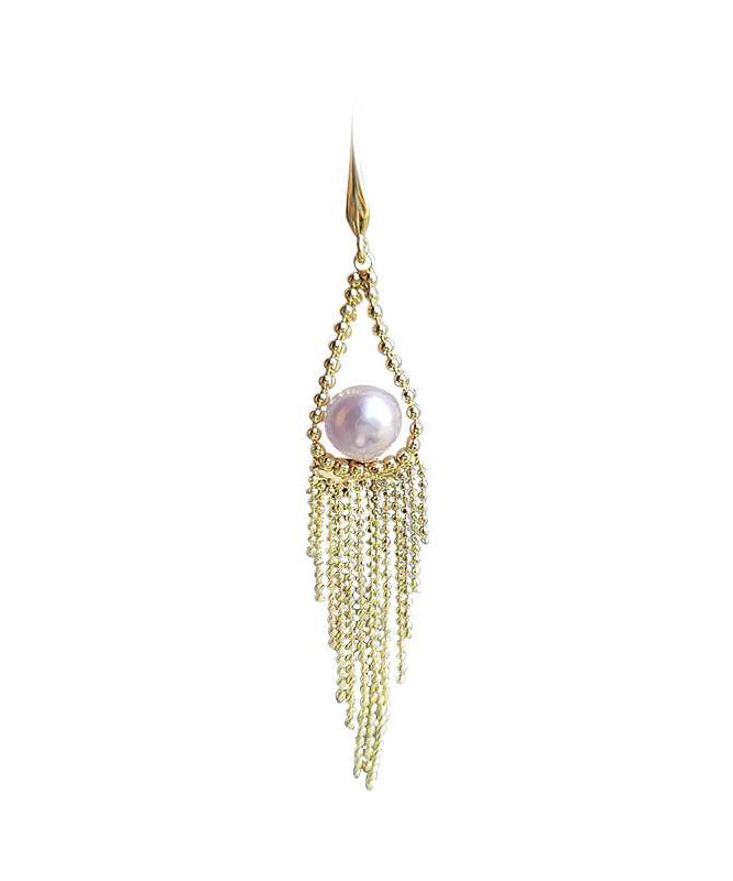 Regular Gold Alloy Pearl Tassel Drop Earrings KX1020