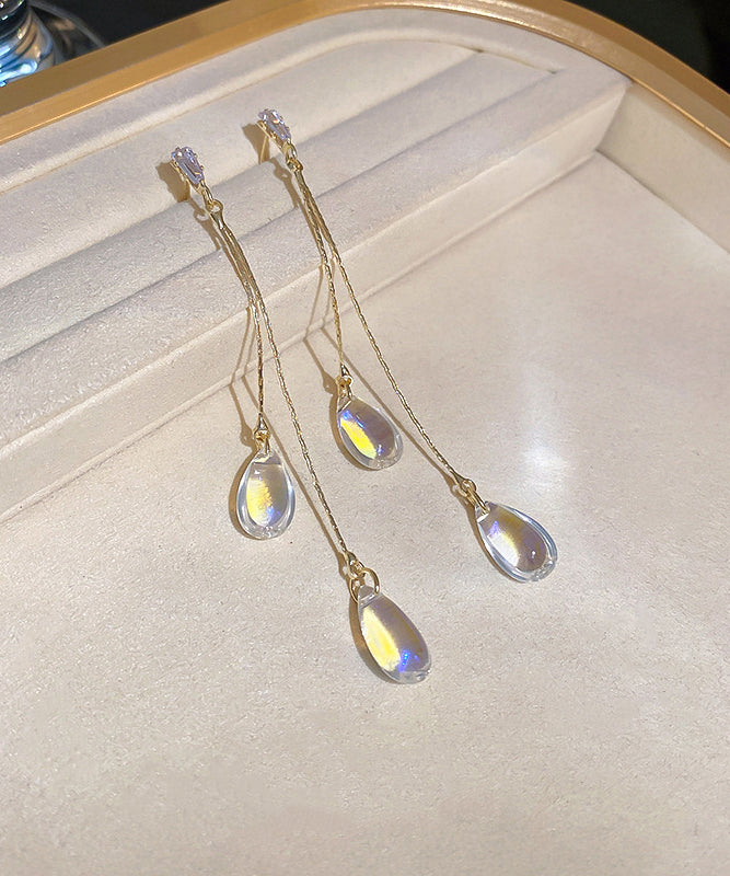 Water Regular Earrings Gold Copper Resin Tassel Drop Zircon