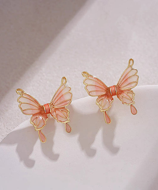 Regular Orange Copper Resin Butterfly Stud Earrings GH1067