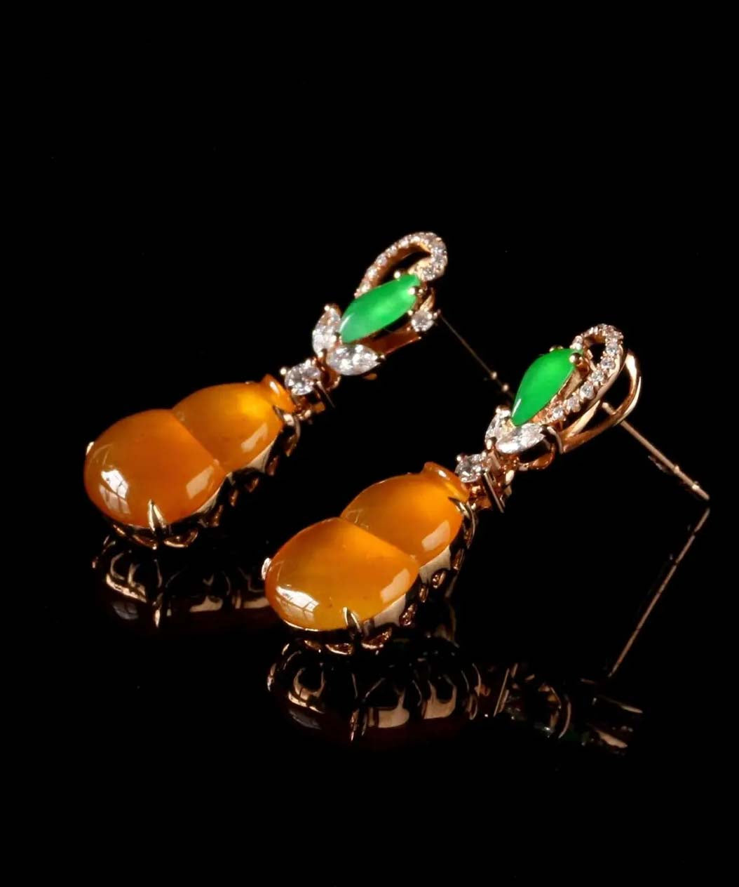 Boucles d'oreilles pendantes en argent sterling avec zircone et jade orange surdoré AC1038