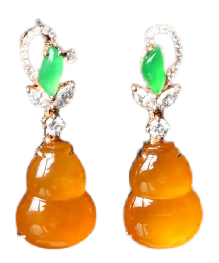 Boucles d'oreilles pendantes en argent sterling avec zircone et jade orange surdoré AC1038